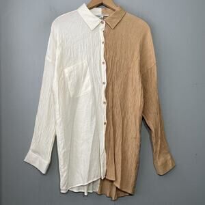 Cloud Ten Size L Crinkle Button Up Shirt Lagenlook Artsy Minimalist Avant Garde